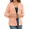 thumbnail image 3 of Lace Cardigan for Women Lightweight 3/4 Sleeve Shrugs Crochet Sheer Open Front Cardigan Summer Beach Coverup (XL,Orange), 3 of 5