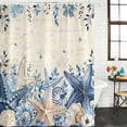 thumbnail image 2 of Coastal Bathroom Shower Curtains with Hooks, Ocean Blue Beige Starfish Shells Plant Leaves Vintage Waterproof Fabric Washable Shower Curtain for Home Hotel Bathtub Decor 72x84 Inch, 2 of 9