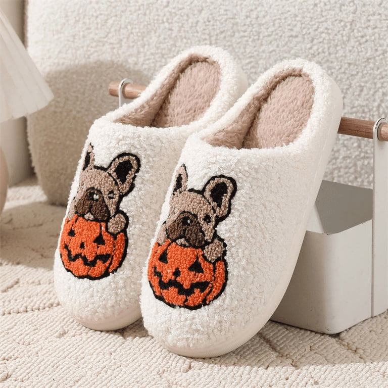 Halloween Pumpkin Slippers For Women & Men - Cozy Fuzzy Plush Slides For Indoor/Outdoor Wear