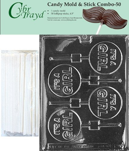 25 Gold Twist Ties and Instructions 25 Cello Bags Includes 25 Lollipop Sticks Cybrtrayd 45StK25G-K036 Sweet 16 Lolly Kids Chocolate Candy Mold with Lollipop Supply Bundle