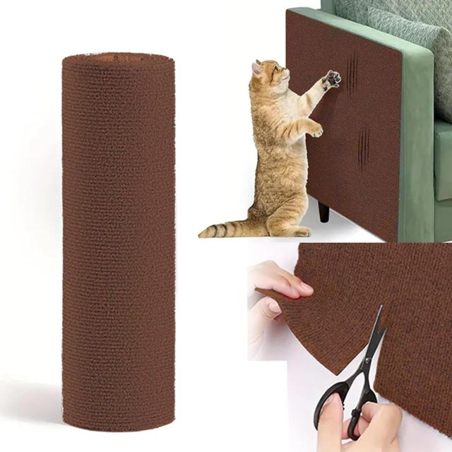 Ceimmolca Cat Scratching Mat Self Adhesive Cat Scratching Mat Sofa Wall Scratch DIY Trimmable For Furniture, 15.8 x 118.2 Inches Brown