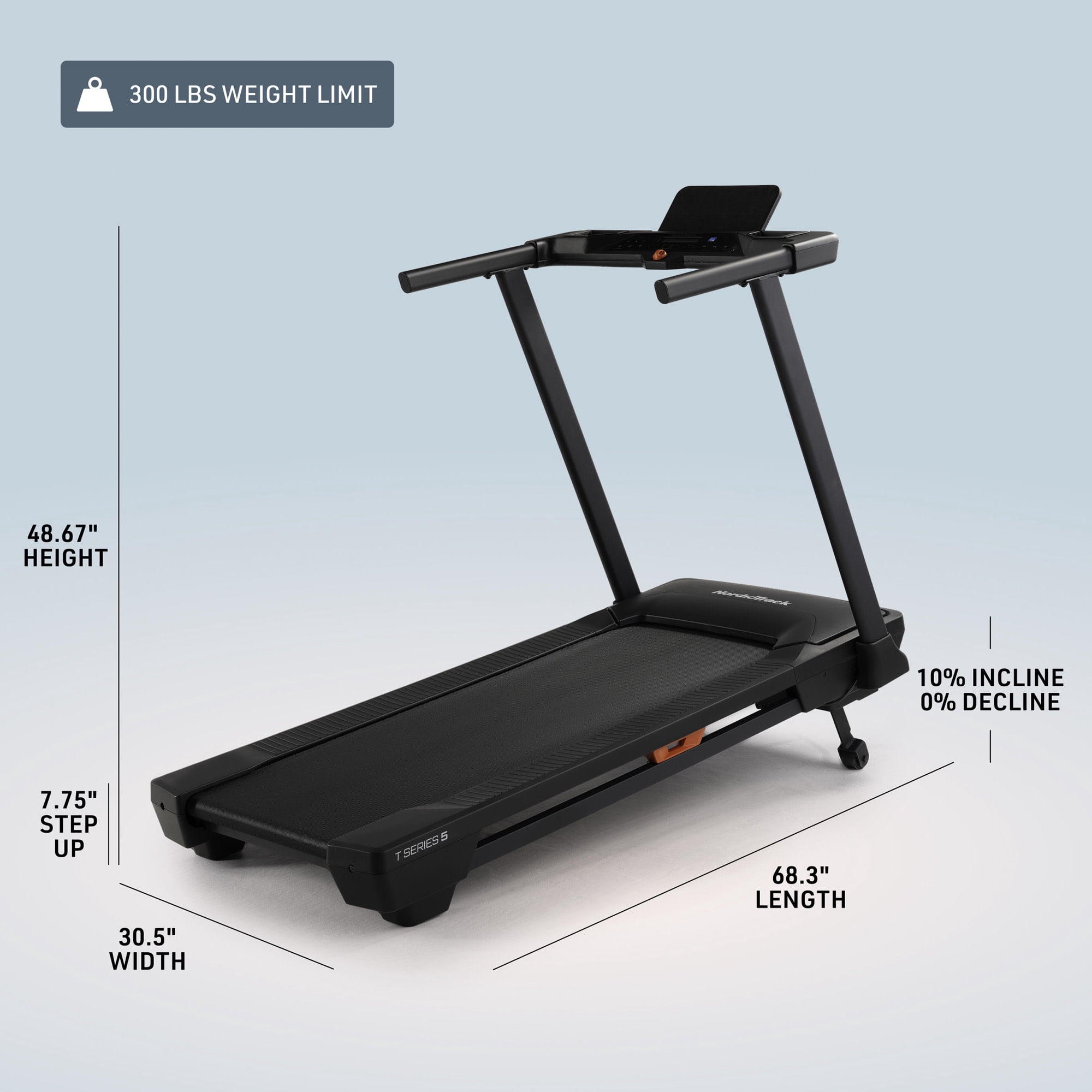 NordicTrack T Series 5 Smart Treadmill with 5" LCD Display & Device Shelf, 0-10% Incline, 0-10 MPH, KeyFlex™ Cushioning and Powered by iFIT