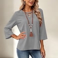 thumbnail image 4 of Tusihei Women V Neck 3/4 Sleeve Casual Tops Loose Fit Boho Pullover Tee Solid Basic Comfy Summer Fall Outfits Beach Blouse, Gray XL, 4 of 8