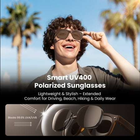 WeariQ Bluetooth Smart Glasses – Brown Audio Sunglasses – Brown Polarized Lenses, Open-Ear Speaker, 10-Hour Playtime, Hands-Free Calls, Voice AssistantHands-Free Calls & Music