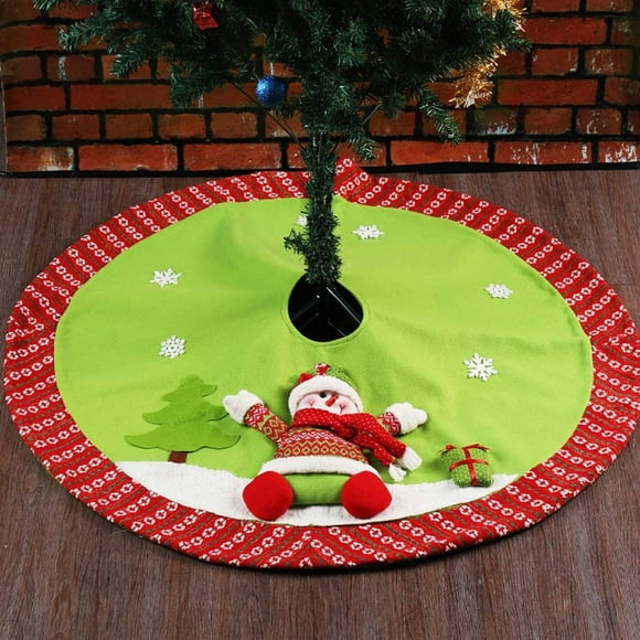 Christmas Tree Skirt Base Cover Apron Wrap - Santa & Snowman Decoration