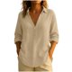 thumbnail image 3 of Ropa de trabajo,Blusa de lino con cuello en V para mujer, informal, de manga larga, con botones y cuello de solapa, para usar en casa o en la oficina, sopatenor, 3 of 9