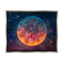 Stupell Industries Starry Night Planet Nature Painting Gray Floater Framed Art Print Wall Art, 31 x 25