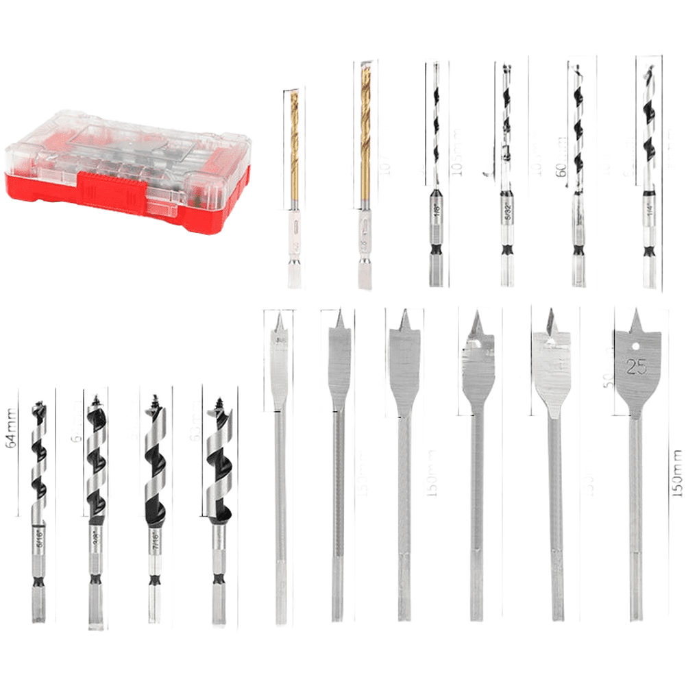 Zyllora 16Pcs Drill Set Woodworking Cutting Tool Kit Hex Shank Twist Drill Bits