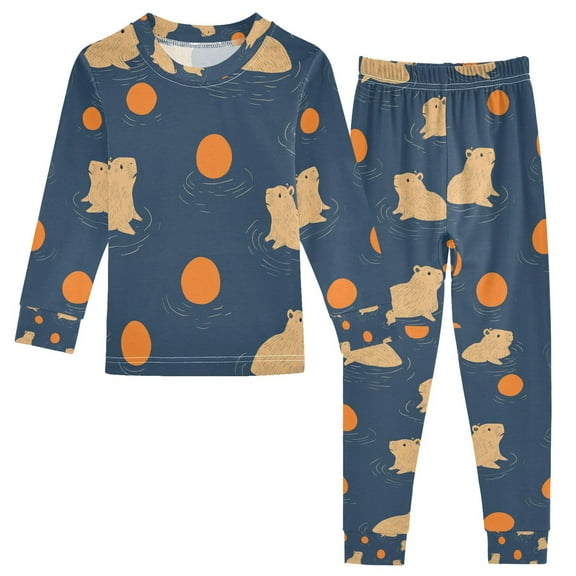 FORMRS Long Sleeve Top and Pants Pajama Set for Niños 2-Piece Sleepwear, Sizes 18M-8Y, Blue Capybaras