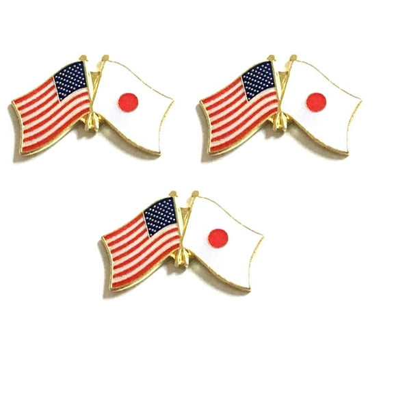 Japan & US Crossed Double Flag Lapel Pins, Pack of 3