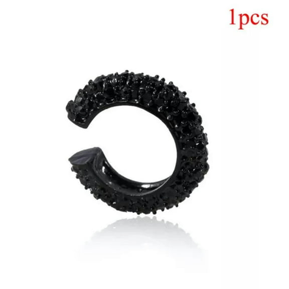 K-KED Women Bohemia Crystal Earrings Ear Cuff C Shaped Rhinestone Clip on Earring ✽ *-black