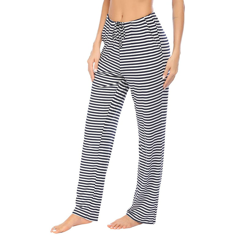 Womens Pajama Pants Stretchy Drawstring Pockets Pajama Bottoms Pj Lounge  Pant S-XXL Blue Striped X-Large 