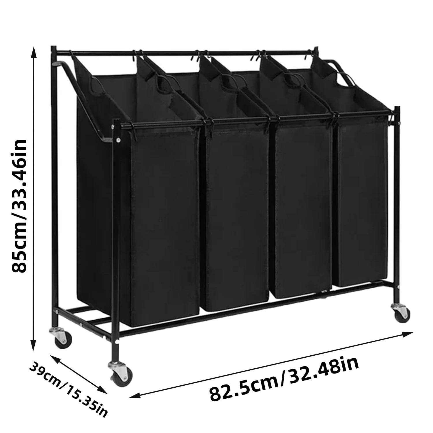 CATGOOD 4 Bag Laundry Basket Sorter Laundry Hamper Cart with Heavy Duty Rolling Lockable Wheels and Removable Bags, Black