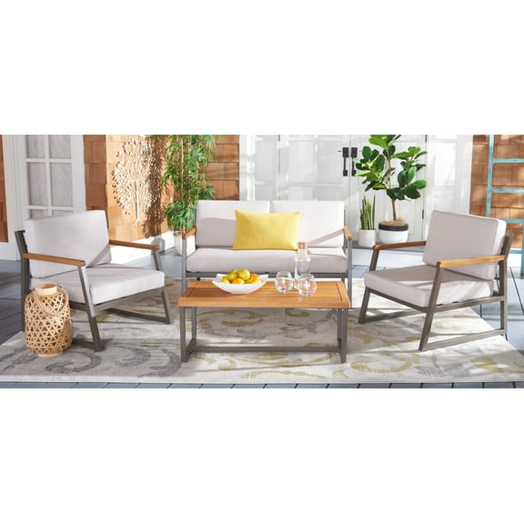 SAFAVIEH Randolph Outdoor Patio 4 Piece Conversation Set, Grey/Light Grey