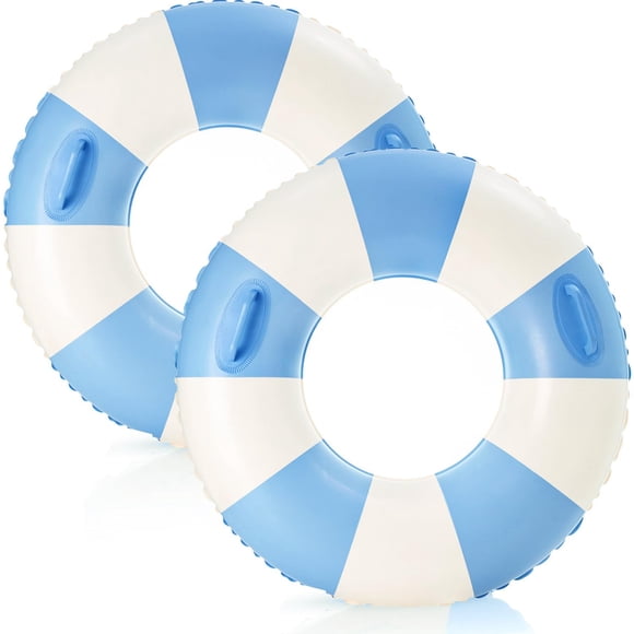 Flotador inflable para piscina Genggeng de 47 pulgadas con rayas azules, paquete de 2