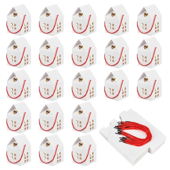 50 Pack White House Gift Boxes with Window Design 3x3x5inch House Shaped Party Gift Box for Wedding Christmas Birthday Candy Treats