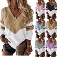 thumbnail image 2 of Suéter holgado con cuello en V y combinación de colores en contraste para mujer, estilo europeo y americano, para otoño e invierno, 2 of 5