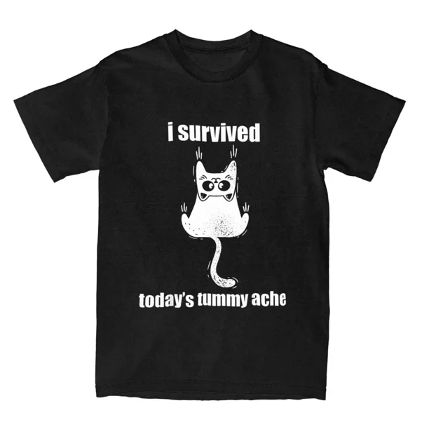 Sobreviví al dolor de estómago de hoy, camiseta para hombre y mujer, divertida camiseta de manga corta con gato, camisetas informales de algodón de gran tamaño, ropa de calle