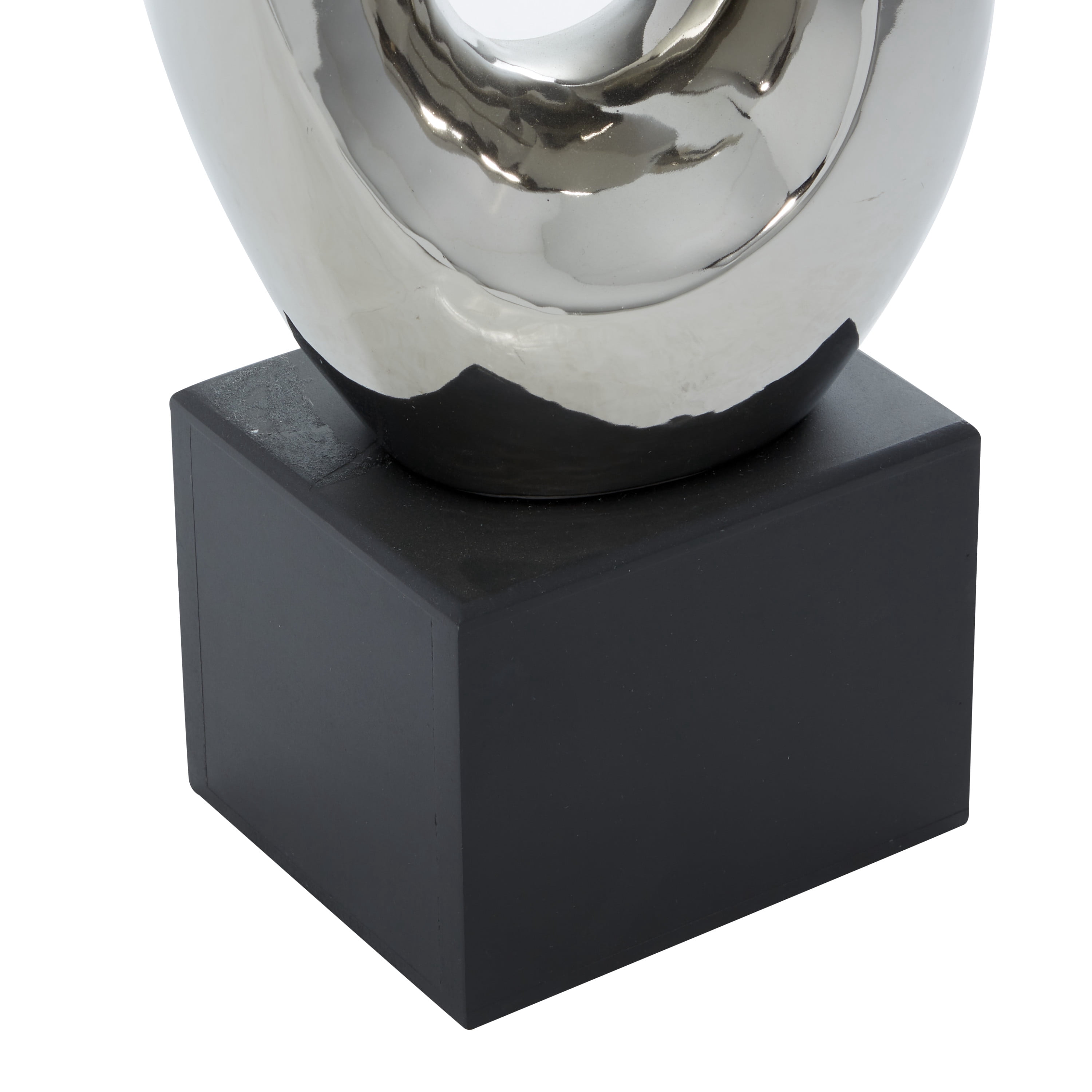 10" x 22" Silver Ceramic Swirl Abstract Sculpture with Black Base, by DecMode