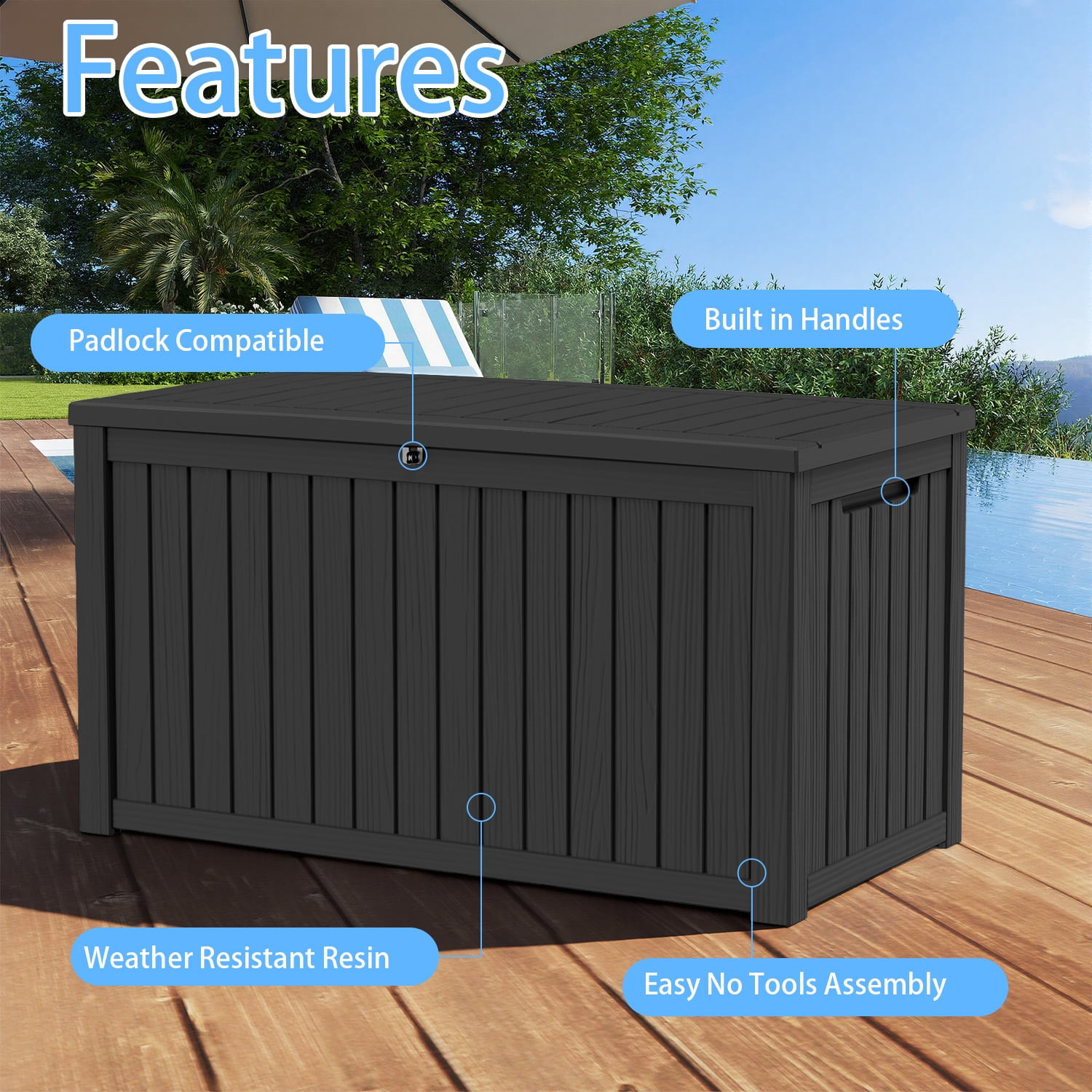 MAYEERTY 180 Gallon Outdoor Deck Box, Large Capacity Storage Box for Patio Furniture Cushions, Pillow Outdoor Indoor, Black