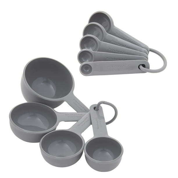 Juego de tazas y cucharas medidoras KitchenAid Universal de 9 piezas, color gris