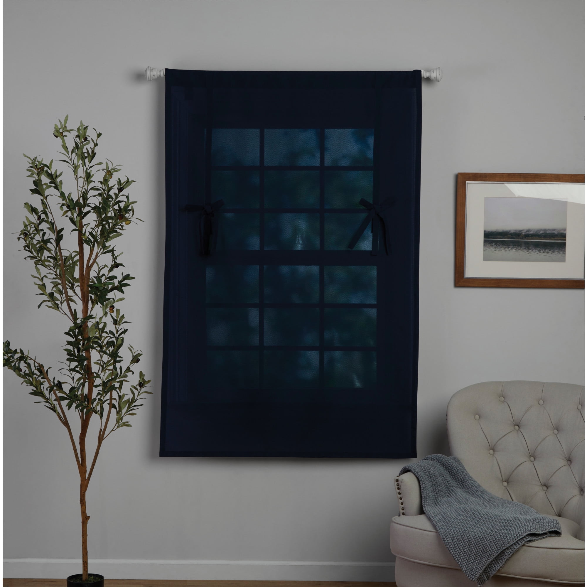 Mainstays Tie up Balloon Shade Pole Top, Blue Cove, Polyester, Recycled Poly, 42"W x 63"L, 1 Piece, Indoor Curtain, Adult