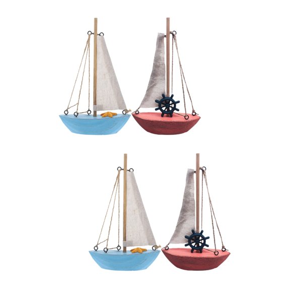 RENACLIPY Assorted Color Mediterranean Sailing Boat Model Chic Decoration for Office 4Pcs