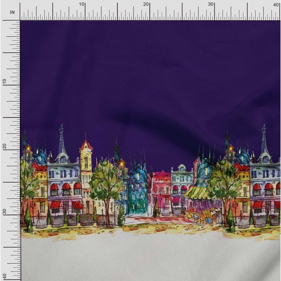 Soimoi Cotton Duck Fabric Buildings Panel Print Fabric by The Yard 42 Inch Wide