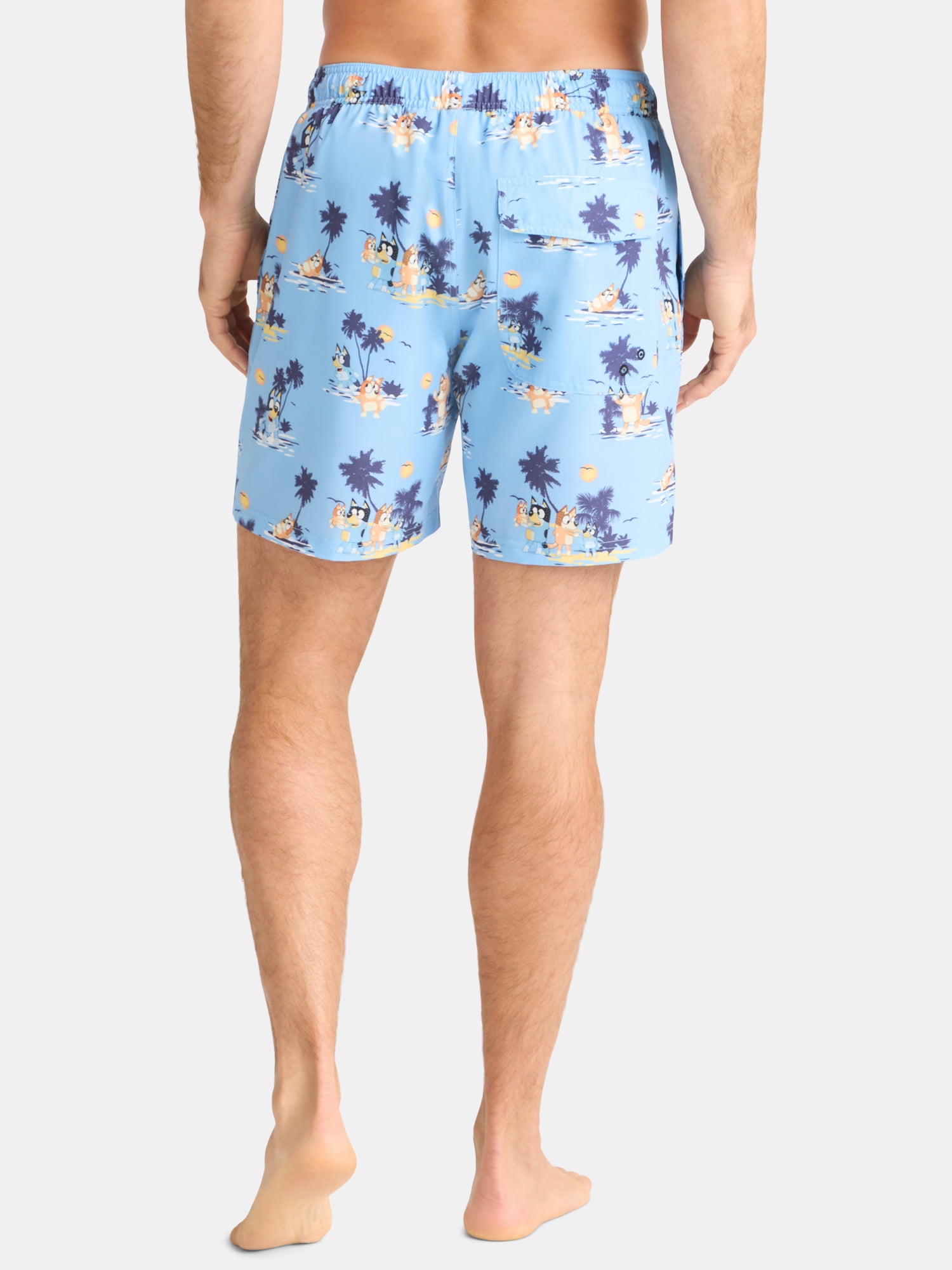 Bluey Men's and Big Men's Tropical Graphic Swim Shorts, Sizes S-3XL
