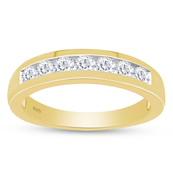 White Cubic Zirconia Wedding Band Ring For Men's In 14k Yellow Gold Over Sterling Silver (0.83 Cttw)