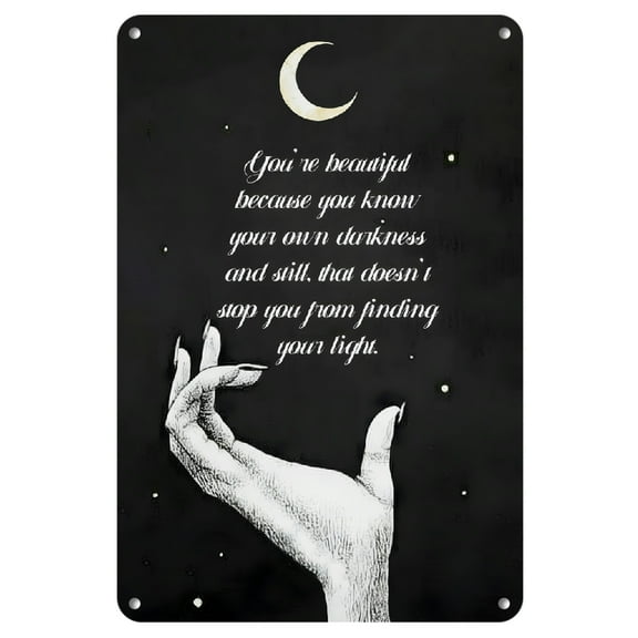 [2D Flat]Vintage-Style 1pc Inspirational Moon & Stars Tin Sign, 8x12" - Durable Metal Wall Art with Cursive Quote for Home Decor | Perfect for Kitchen, Bedroom, Bar, Bathroom | Celestial Theme