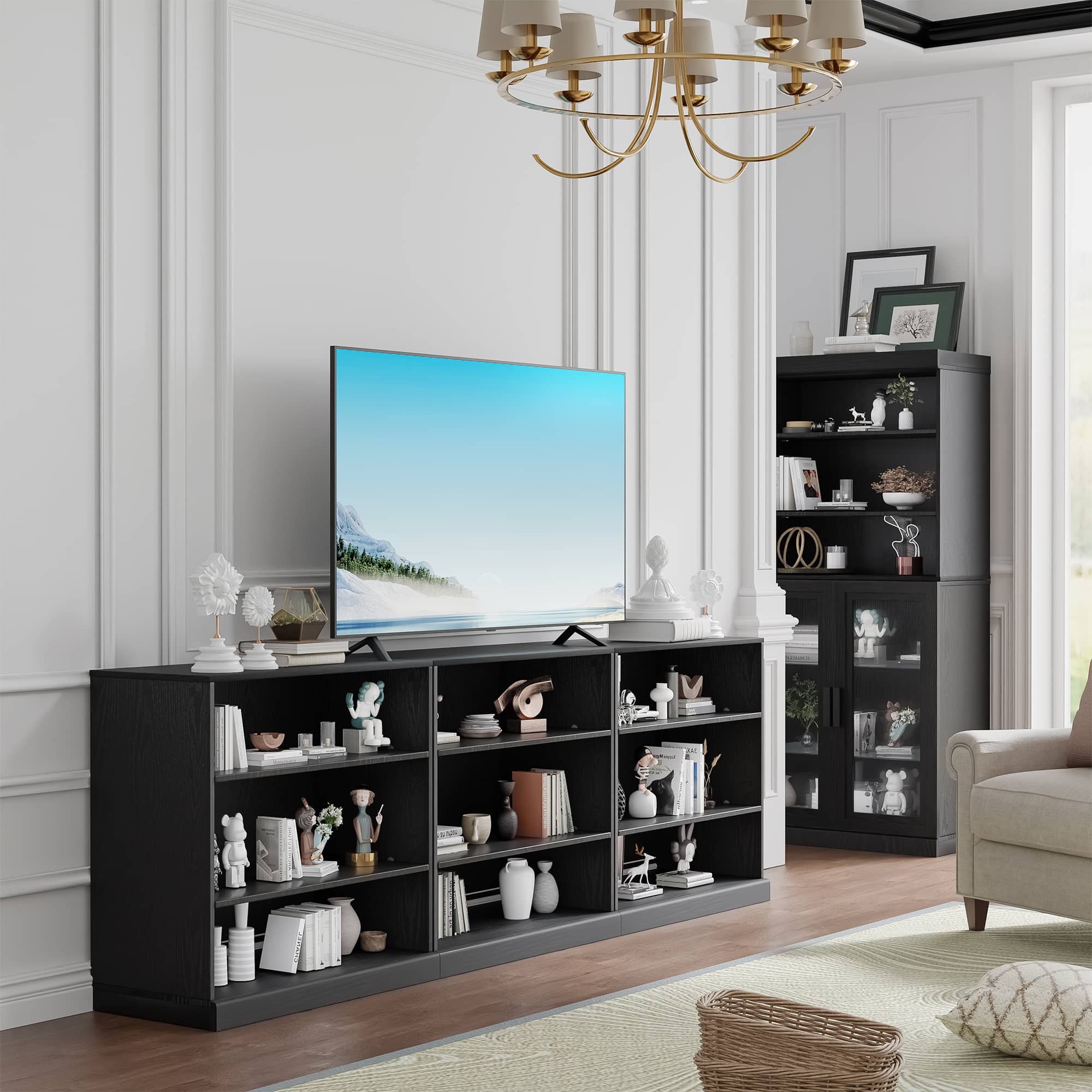 MAYEERTY 31"x31"x16" Doorless Storage Wood Cabinet for Living Room, Black