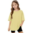 thumbnail image 5 of Dgankt Toddler Girl Clothes Girl's Solid Color Short Sleeve T Shirts Crewneck Loose Fit Tunic Tops Summer Casual Blouses（5-15 Years）, 5 of 8