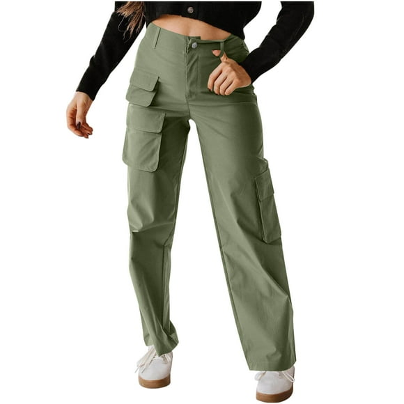 Pisexur Cargo Pants Women Baggy Hiking Casual Cotton Military Tactical Army Combat Work Pants with Pockets Army Green,S