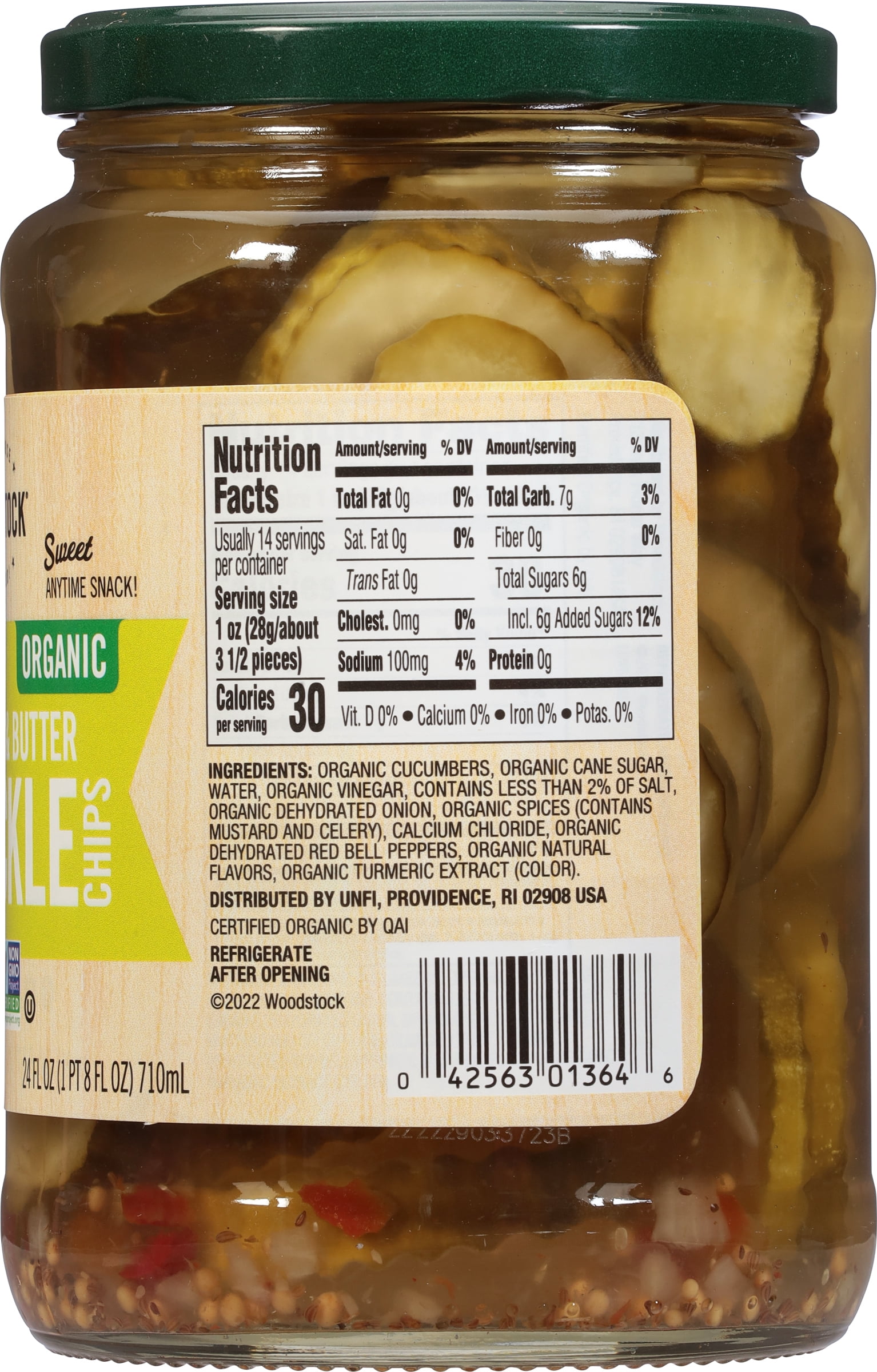 (3 pack) Woodstock Organic Sliced Sweet Bread and Butter Pickle Chips, 24 Fl oz Jar