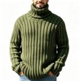 thumbnail image 2 of Ceisia Mens Thick Ribbed Turtleneck Knitted Sweater Long Sleeve Solid Color Warm Casual Pullover Top Army Green L Gift, 2 of 8