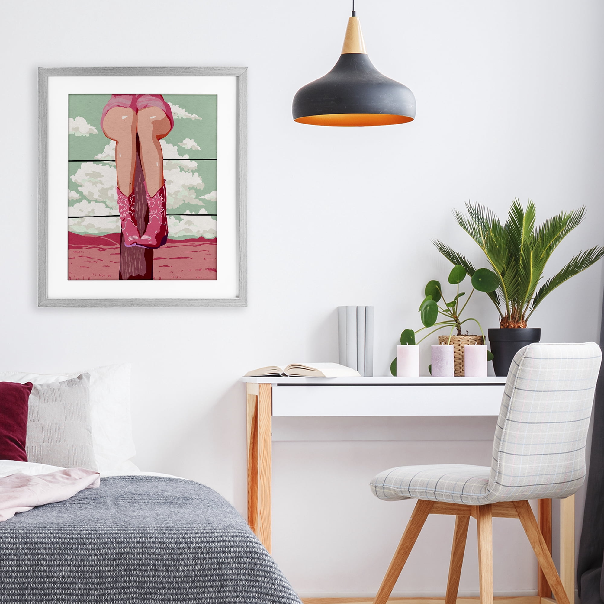 Stupell Industries Cowgirl on Fence Post Gray Framed Print Under Glass, design by Ziwei Li