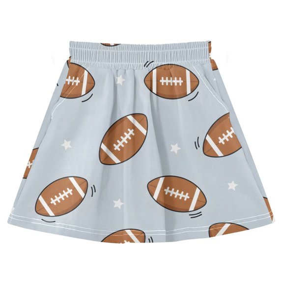 Cute Rugby Print Cotton Skirt Built-in Liner Elastic A-Line Flared Skirt with Pockets