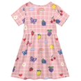 thumbnail image 2 of FORMRS Girls Short Sleeve Dress Summer Casual Round Neck A-line Beach Sundress, Sizes 2T-8T, Pink Plaid Fruit Pattern, 2 of 8