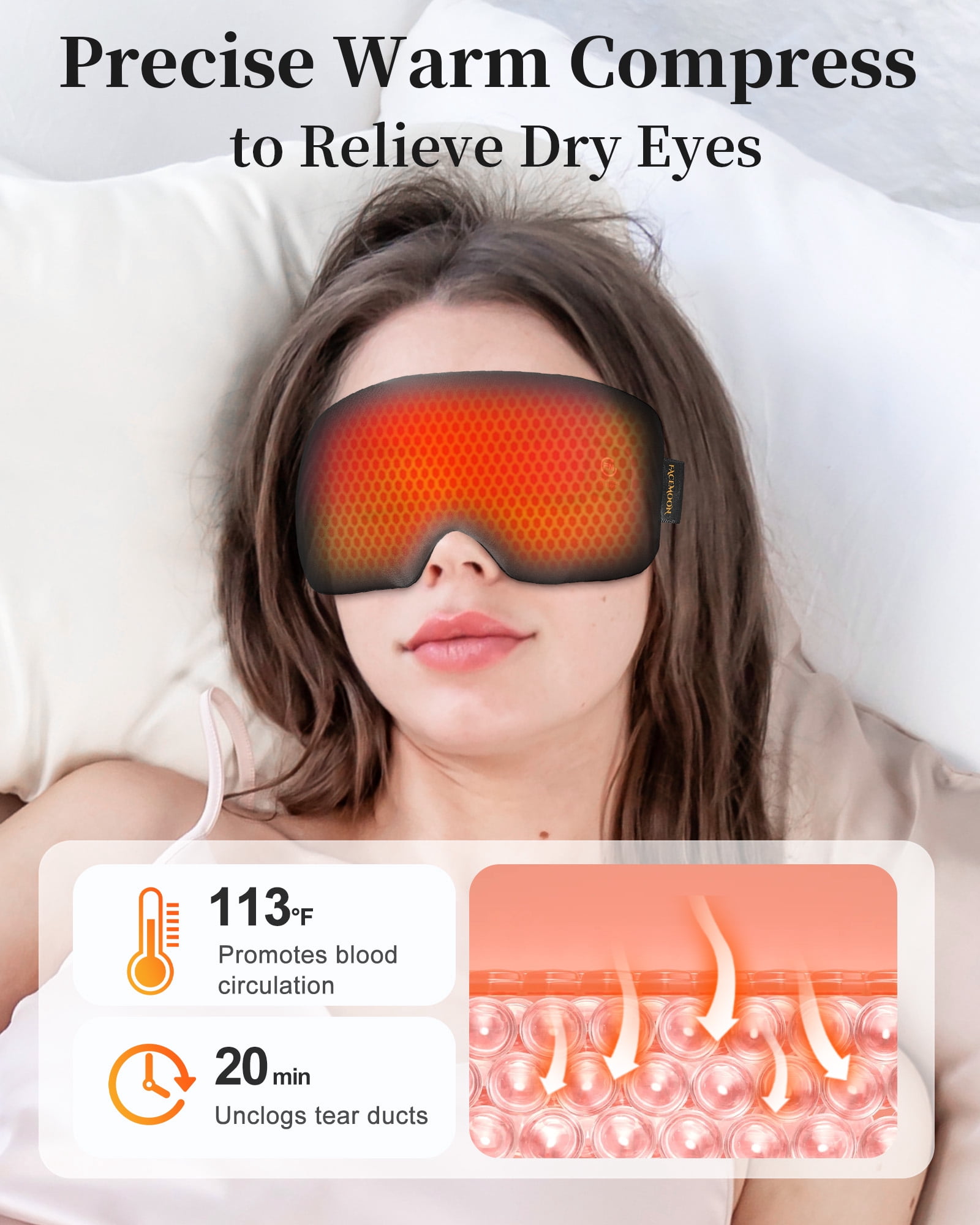 FACEMOON Silk Cordless Heated Sleep Eye Mask for Dry Eyes Relief w/ Storage Case, Blue