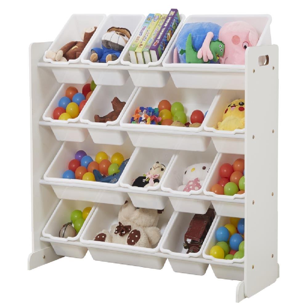 Zimtown Wooden Kids' Toy Storage Organizer with 16 Plastic Bins,XLarge