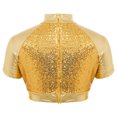 thumbnail image 7 of Aislor Girls Jazz Dance Outfit Mock Neck Short Sleeve Sequins Metallic Back Invisible Zipper Crop Top with Pants Gold 10, 7 of 7