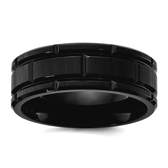 Stainless Steel Brushed and Polished Black Ip Plated 8mm Band Size 13.5 Ring for Women and Men
