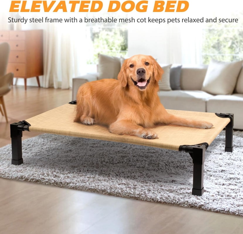 Elevated Dog Bed with Chew Proof Washable Breathable Mesh and Metal Frame, Portable No-Slip Feet for Outdoor or Indoor Use