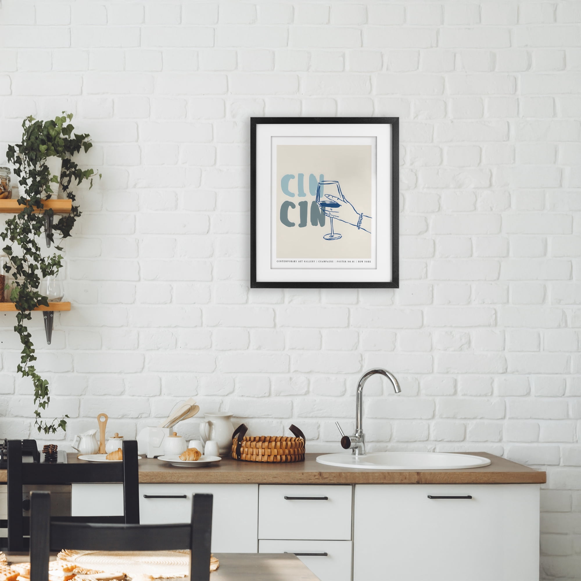 Stupell Industries Cin Cin Blue Champagne Toast Black Framed Print Under Glass, design by The Prints Vibe