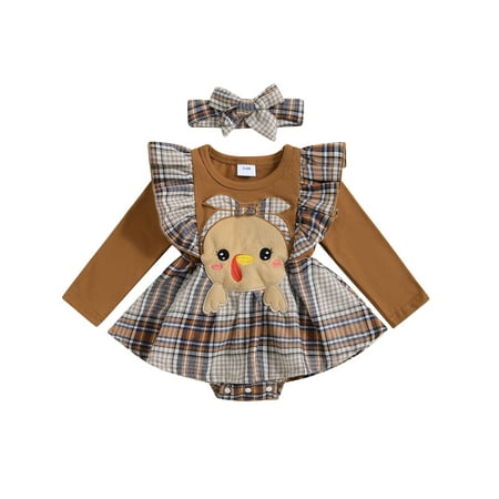 

CocMouse Baby Girl Fall Romper Dress Plaid Print Long Sleeve Jumpsuit Headband