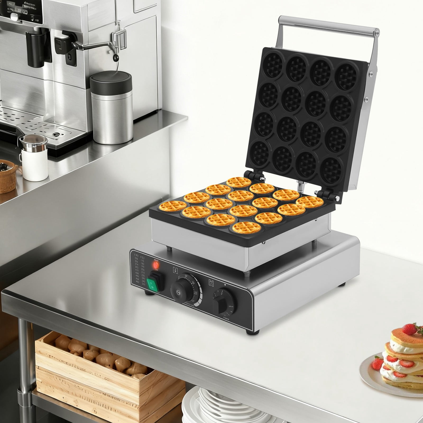 16-Grid Commercial Mini Waffle Maker 1750W Nonstick Electric Fast Waffle MakingUsed In Bakeries, Restaurants, Kiosks, Canteens, Snack Shops
