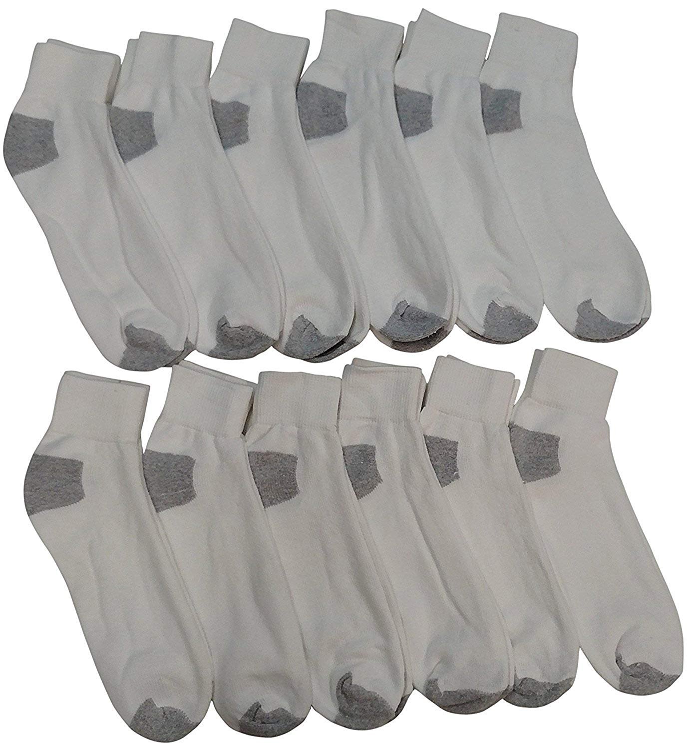 Yacht & Smith 12 Pairs of Men's Quarter Length Low Cut Ankle Socks, Cotton (White with Gray Heel and Toes, Size 10-13)