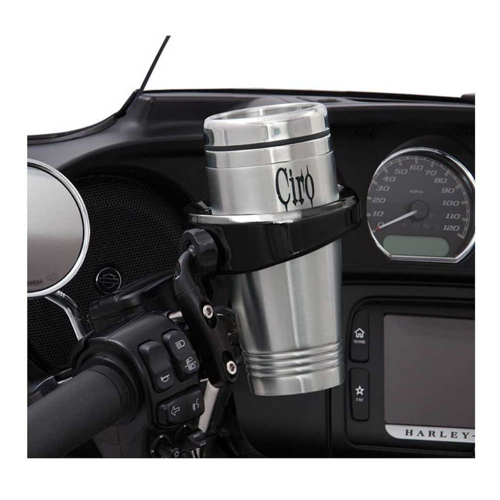 Ciro Black Cup Holders - Multiple Sizes & Mounts for Harley, Includes