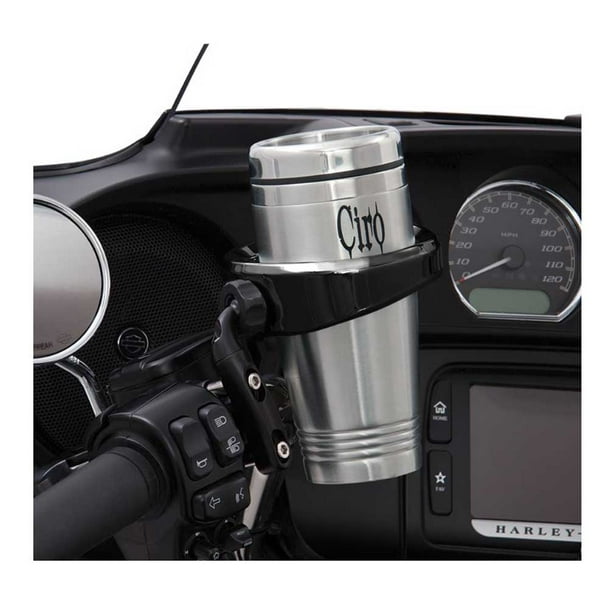 Ciro Black Cup Holders Multiple Sizes & Mounts for Harley, Includes